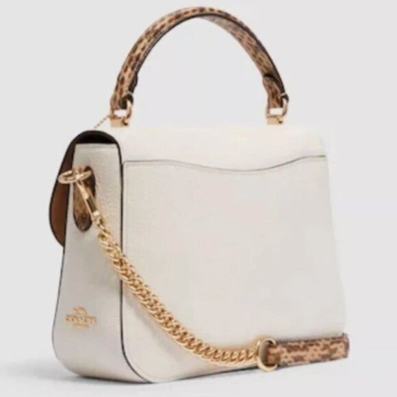 Coach C1560 Marlie Top Handle Satchel Purse Pebbled Chal Cream Leather Snakeskin - Picture 2 of 15
